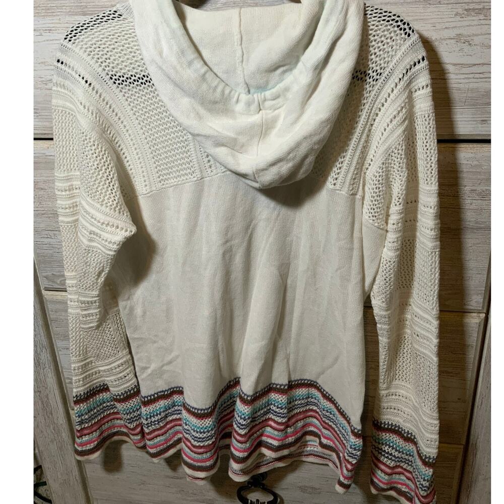 Athleta Boho Beach Hooded Crochet Knit Sweater Size Medium White Multi - Picture 4 of 5